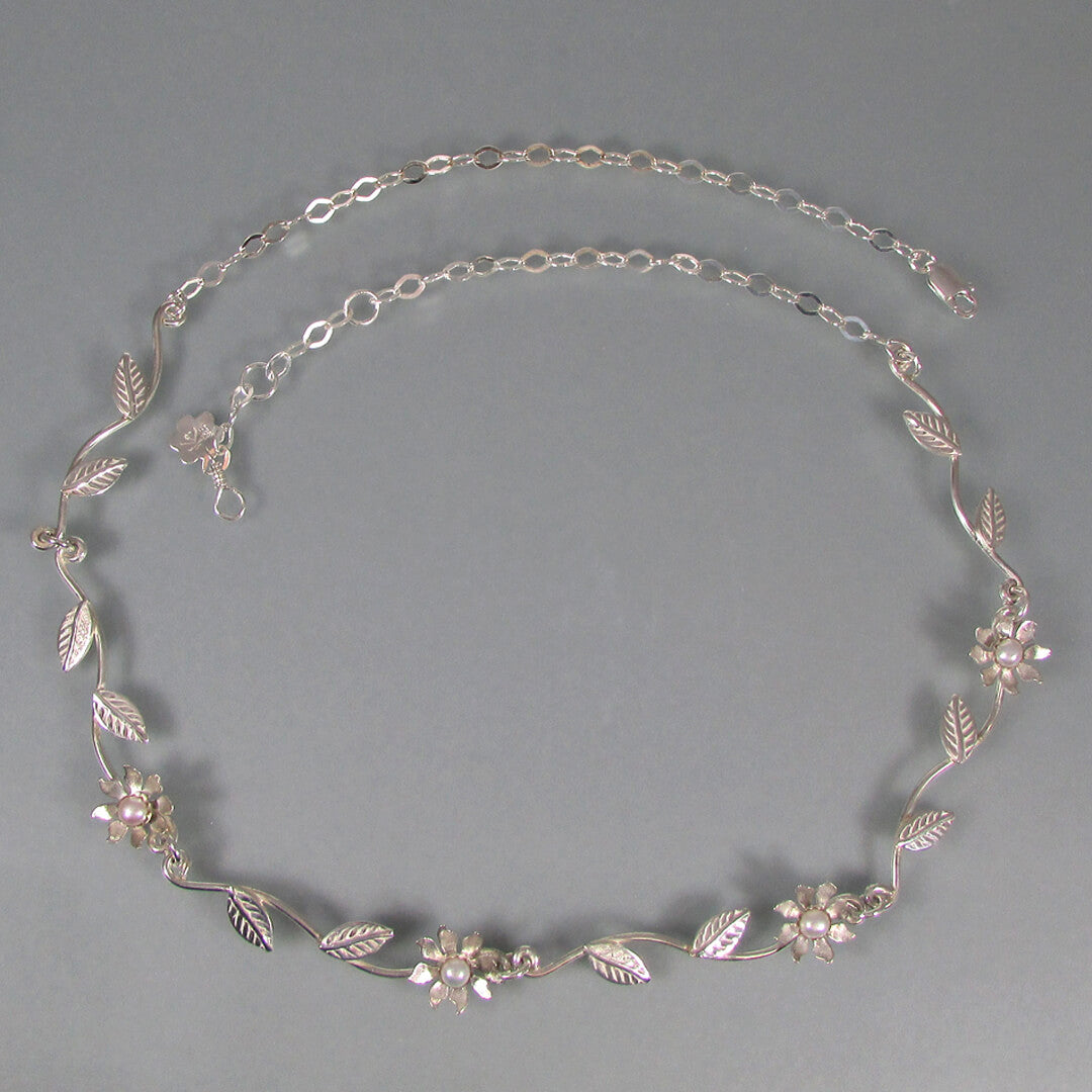 Sterling silver wildflower vine necklace with pearls
