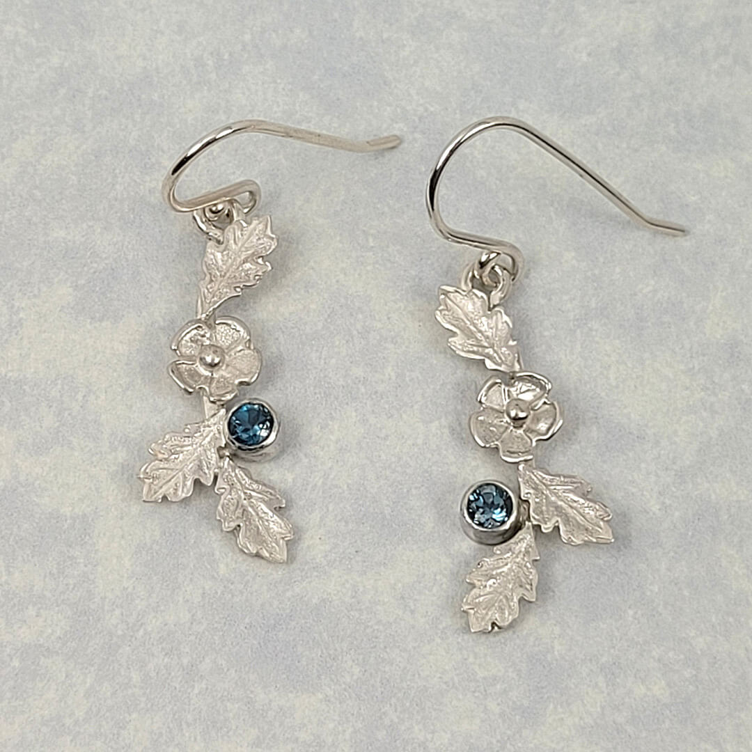 winter garland flower earrings with London blue topaz
