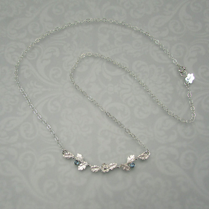 Leaf and flower necklace with London blue topaz
