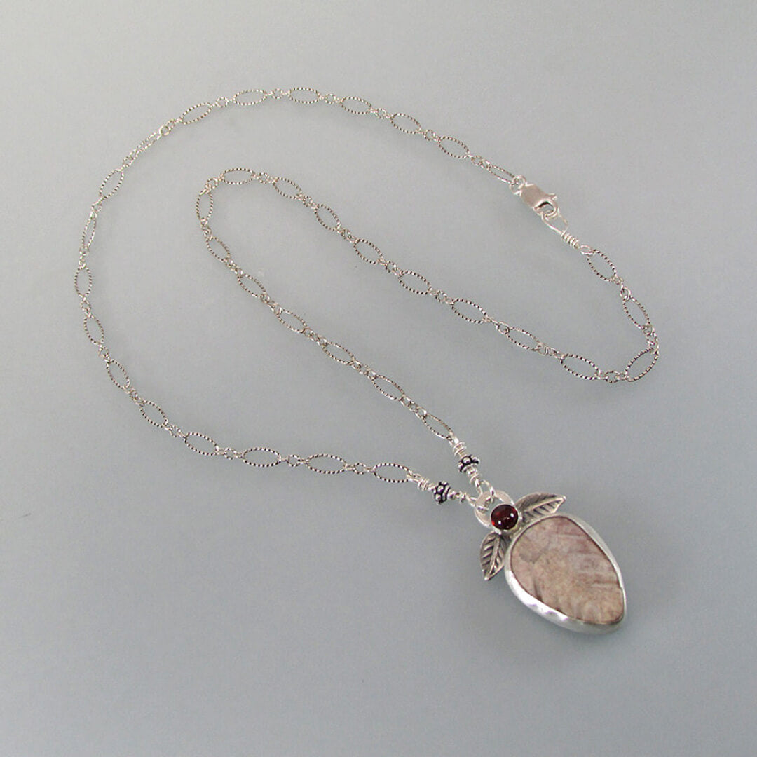 autumn leaf necklace with agate and garnet in sterling silver